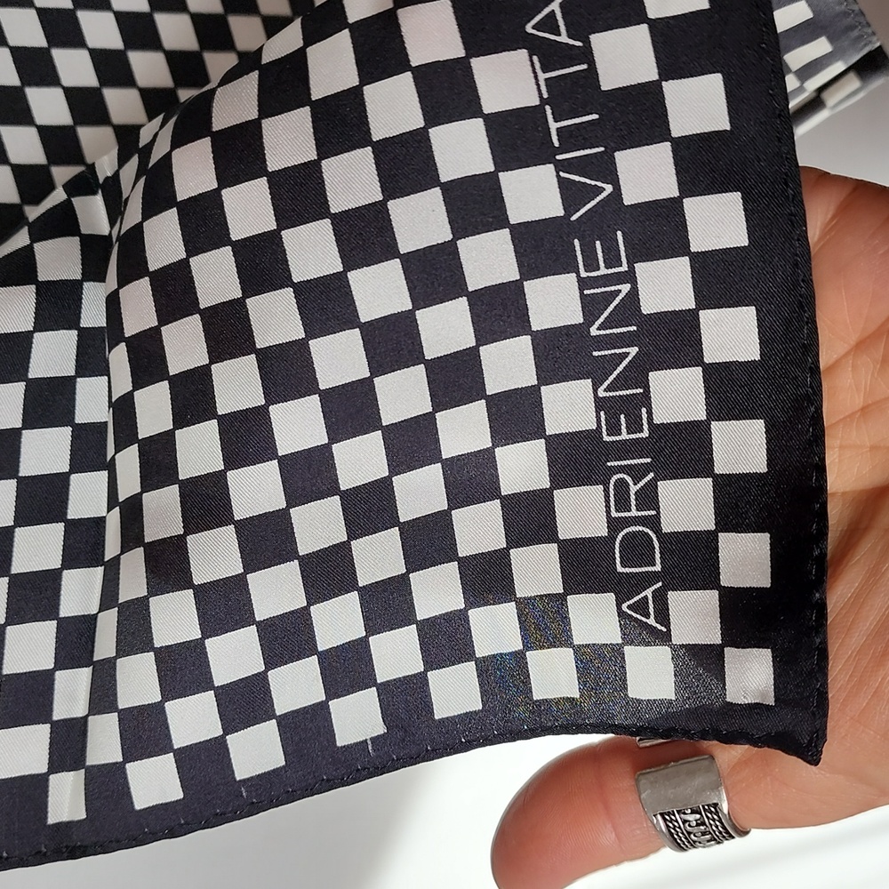Vintage black white silk  checkered square scarf Adrienne Vittadini NWT